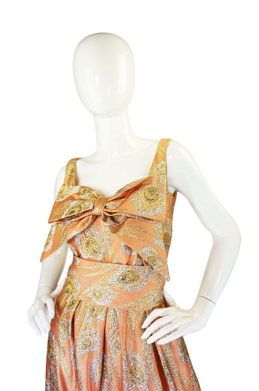 1950s Ceil Chapman Silk Brocade Gown 3