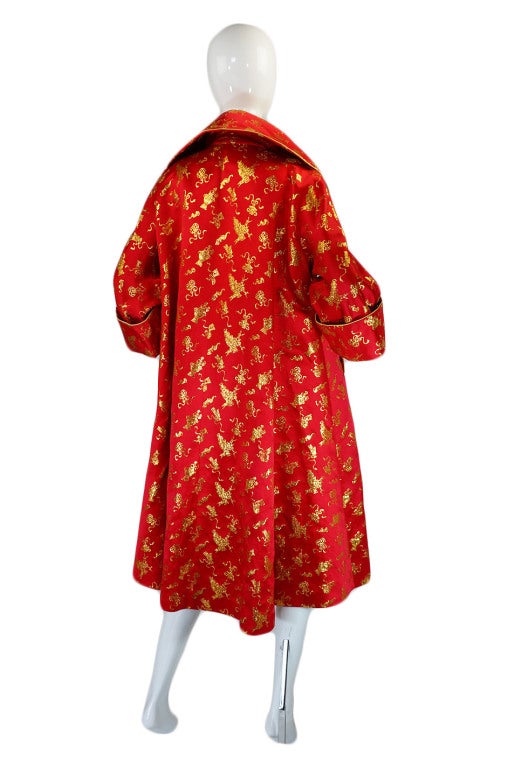 Women's 1950s Red & Gold Silk Brocade Coat