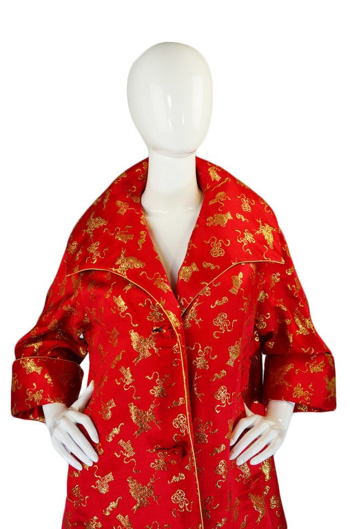 1950s Red & Gold Silk Brocade Coat 1