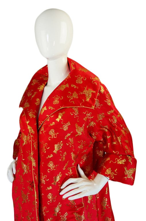 1950s Red & Gold Silk Brocade Coat 2
