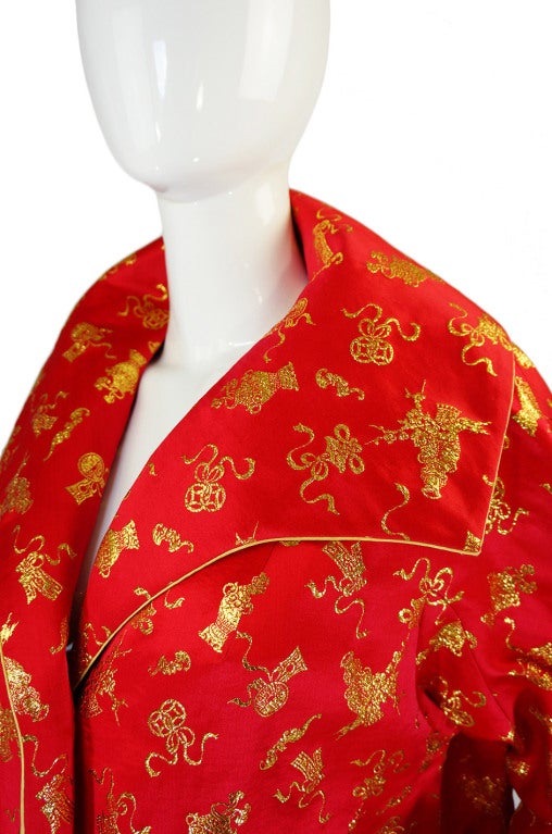 1950s Red & Gold Silk Brocade Coat 4