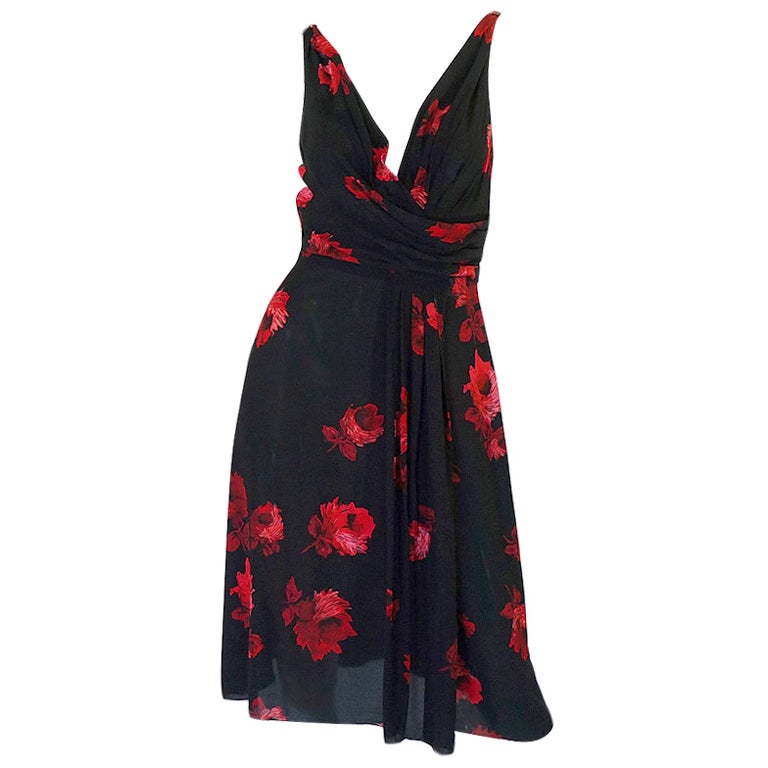 2005 Iconic Rose Print Prada Silk Dress