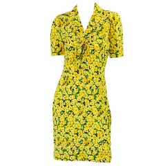 Late 1970s Floral Print Silk YSL Dress