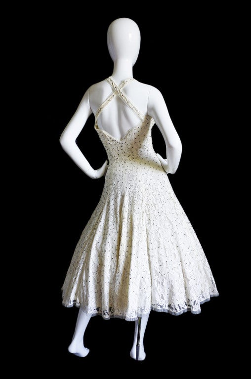 Women's 1950s Edith Small Lace Rhinestone Dress For Sale