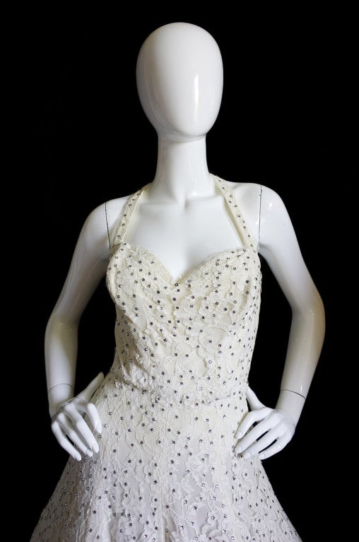 1950s Edith Small Lace Rhinestone Dress For Sale 1