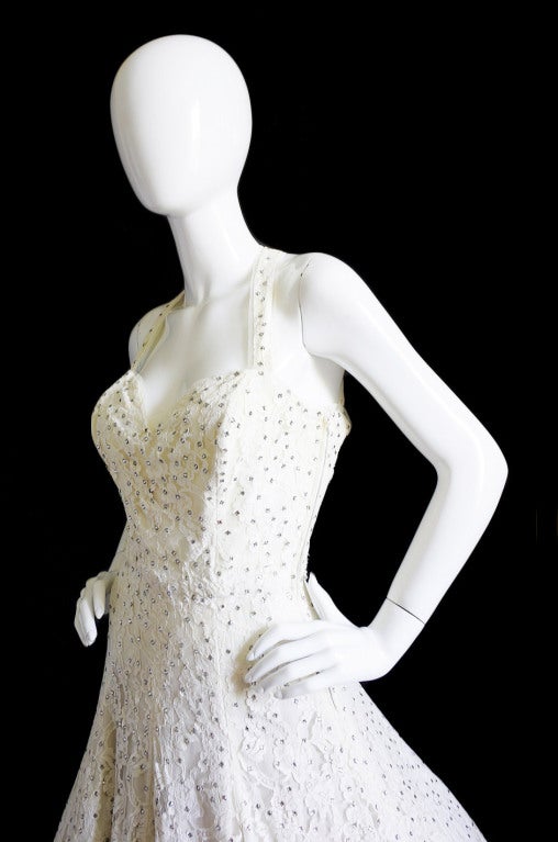 1950s Edith Small Lace Rhinestone Dress For Sale 2