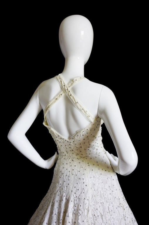 1950s Edith Small Lace Rhinestone Dress For Sale 3