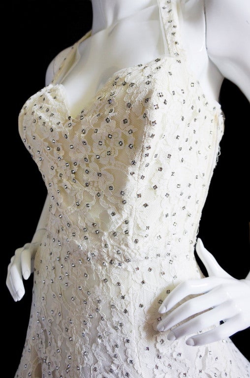 1950s Edith Small Lace Rhinestone Dress For Sale 4
