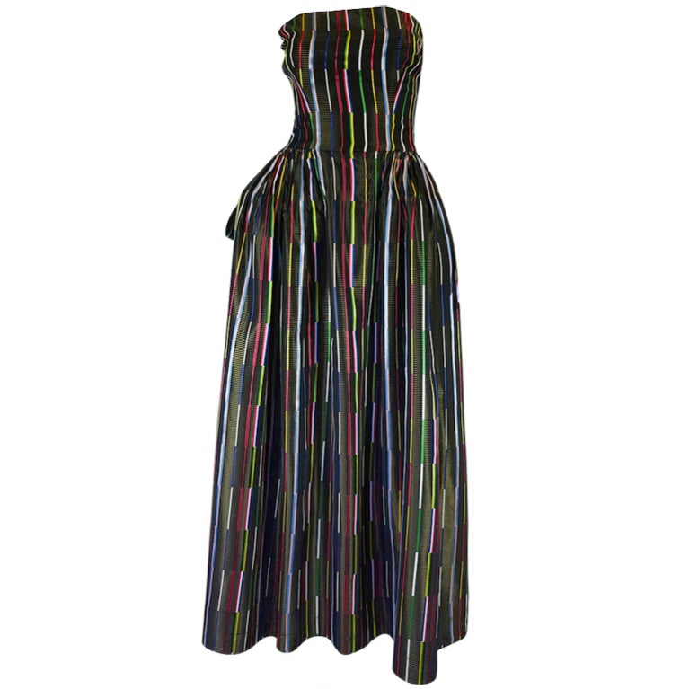 1950s Strapless Striped Silk Taffeta Gown at 1stdibs