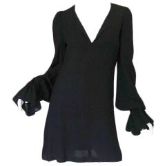 Vintage 1960s Moss Crepe Black Biba Mini Dress