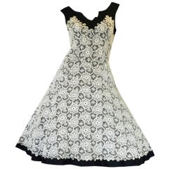 Retro 1950s Lace on Black Cocktail Party Dress