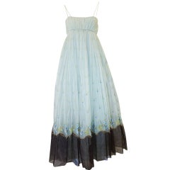 Vintage 1960s Bosand Net Blue Gown with Cape