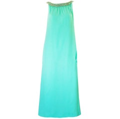1960s Silk Chiffon Turquoise Bead Gown