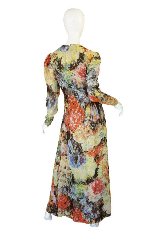 1970s Pauline Trigere Silk & Lame Gown 1