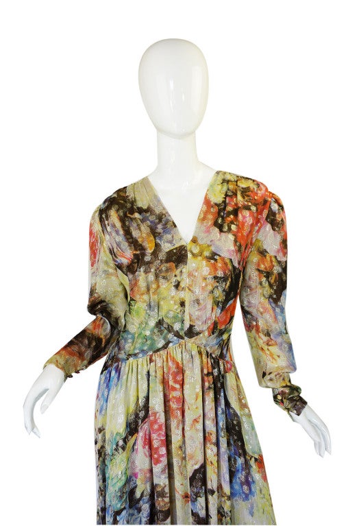 1970s Pauline Trigere Silk & Lame Gown 3