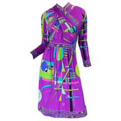 Vintage 1970s Colorful Maurice Twist Neck Dress