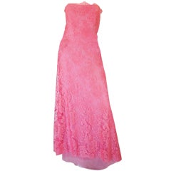 Vintage 1960s Stavropoulos Couture Lace & Silk Pink Strapless Dress
