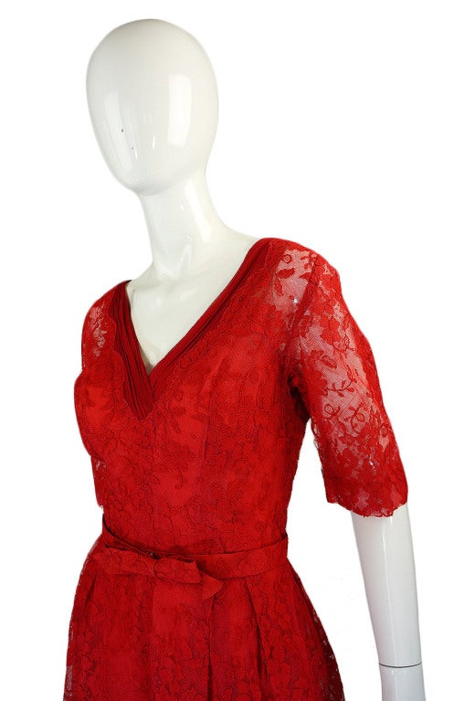 1950s Rare Red Lace Hardy Amies Dress at 1stdibs