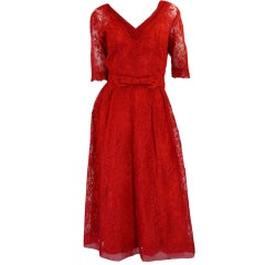 Retro 1950s Rare Red Lace Hardy Amies Dress