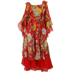 1960s Red Floral Print Jean Varon Caftan