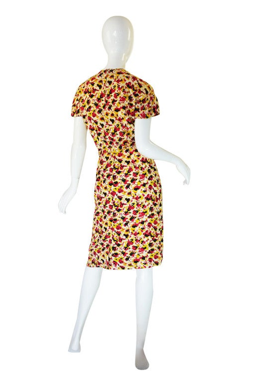 Women's 1940s Silk Floral Day Dress with Cutouts For Sale