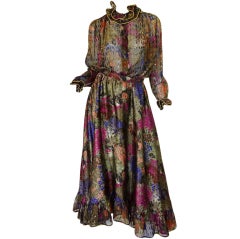 Vintage 1970s Rare Silk Louis Feraud Skirt & Top