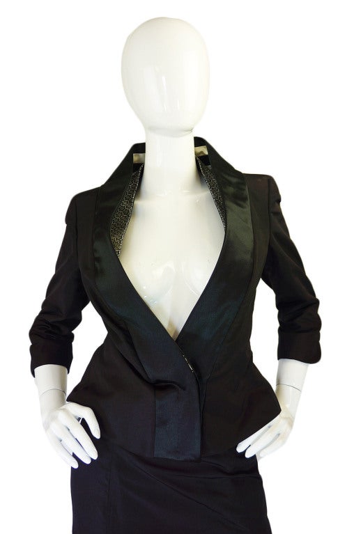Alexander McQueen Silk Suit with Fur Trimmed Skirt 2