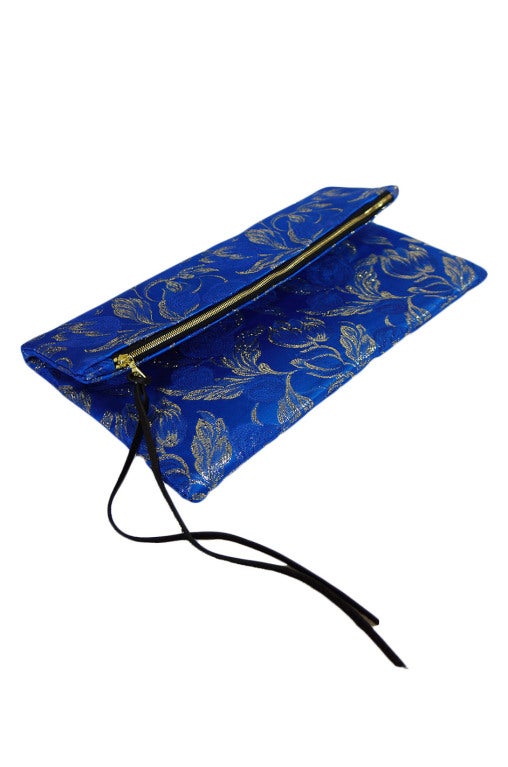 Women's Handmade Blue Silk Brocade Clutch