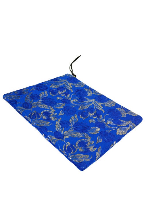 Handmade Blue Silk Brocade Clutch 1