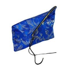 Used Handmade Blue Silk Brocade Clutch