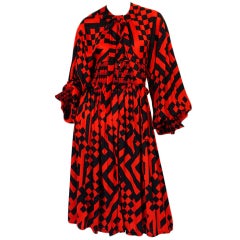 1960s Jean Varon Geometric Red Dress