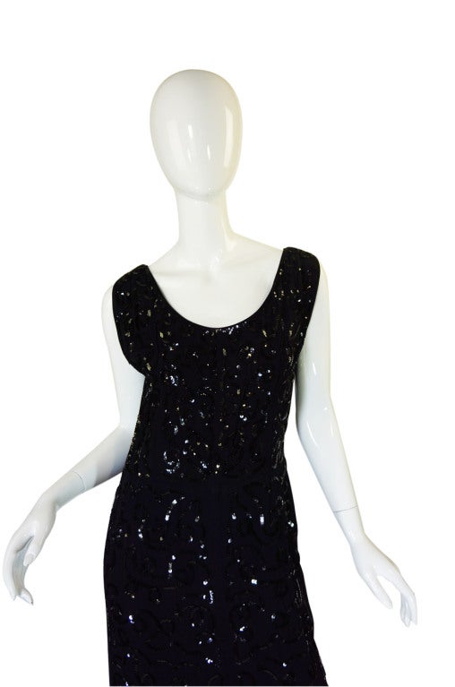 Women's Early 1930s Sequin Silk Crepe Shift Dress For Sale