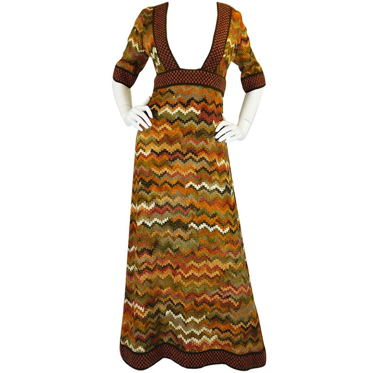 1970s Iconic Jean Varon Knit Maxi Dress For Sale