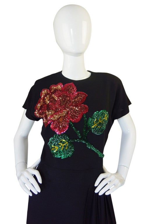 Women's 1940s Silk & Sequin Flower Swing Dress