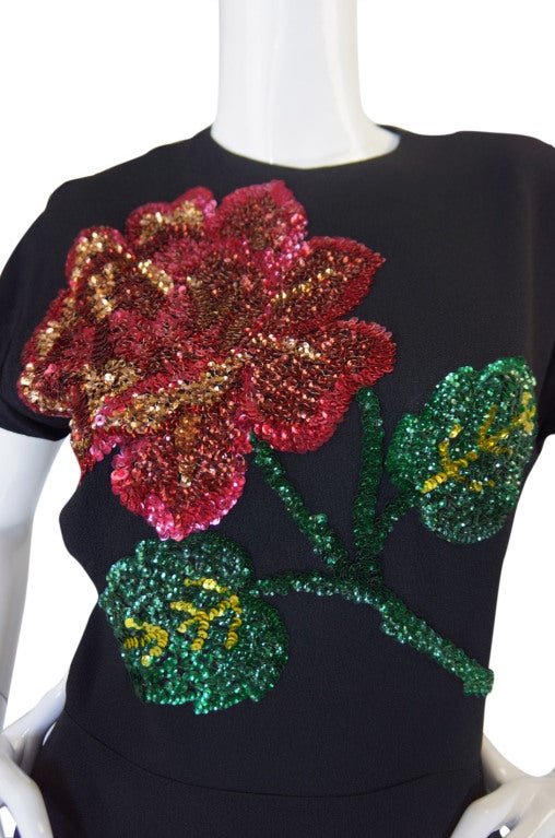 1940s Silk & Sequin Flower Swing Dress 3
