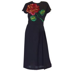 1940s Silk & Sequin Flower Swing Dress