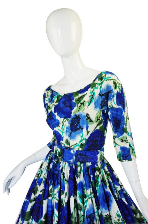 1950s Suzy Perette Blue Floral Dress 1