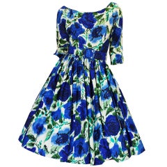 1950s Suzy Perette Blue Floral Dress