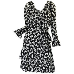 1970s YSL Silk Tiered Skirt Bow Dress 1