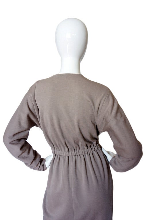 1970s Taupe Grey Plunge Halston Dress 2