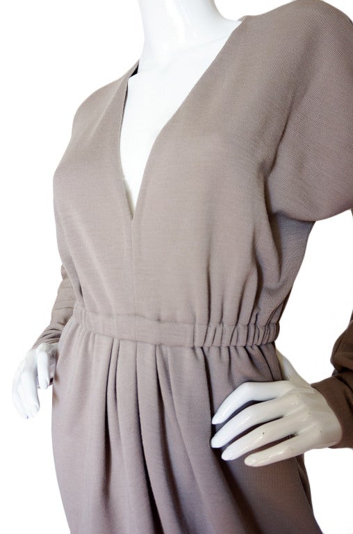 1970s Taupe Grey Plunge Halston Dress 3