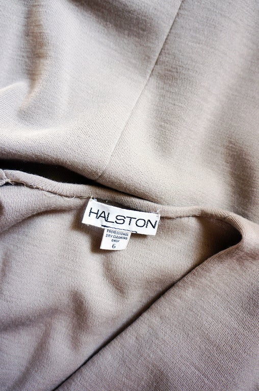 1970s Taupe Grey Plunge Halston Dress 4
