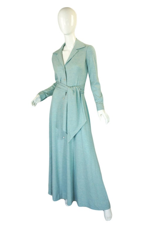 These long cashmere silk knit dresses were a Halston staple and were designed for that chic modern woman to wear while entertaining at home or in an intimate setting. The wearer was able to move and be superbly comfortable, never worrying about