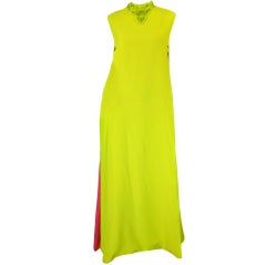 1960s Beaded Chartreuse & Pink Gown