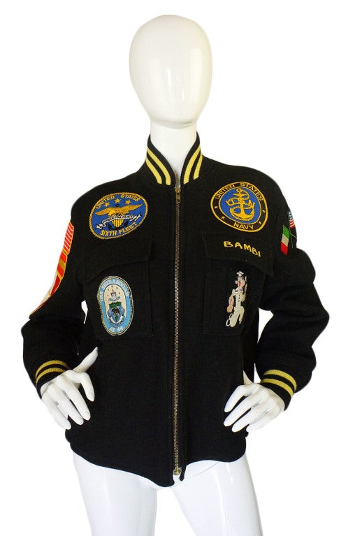 Killer vintage varsity jacket with a bit of quirky playfulness - how can you not love a jacket with the word Bambi embroidered across one of the flaps. These jackets are being knocked off by every designer put there but this is a one of a kind, real