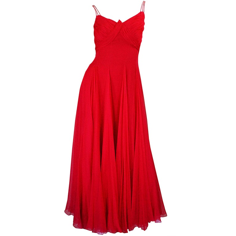 1950s John Wanamakers Red Silk Gown