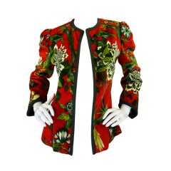 1970s Velvet Bird Print Silk Lined Jacket