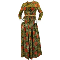 1970s Metal Ring Metallic Silk Maxi Dress
