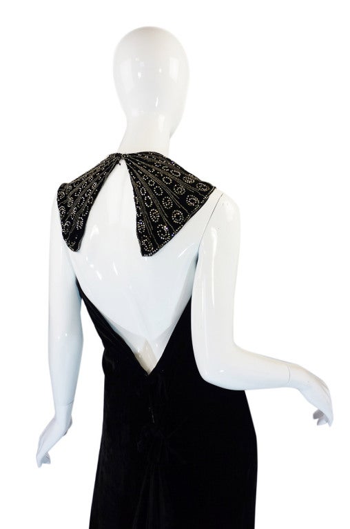 1920s Plunge Back Silk Velvet Bead Gown at 1stdibs