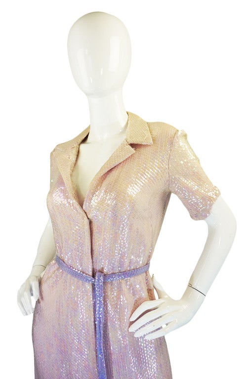 1970s Pink Sequin Iridescent Halston 1